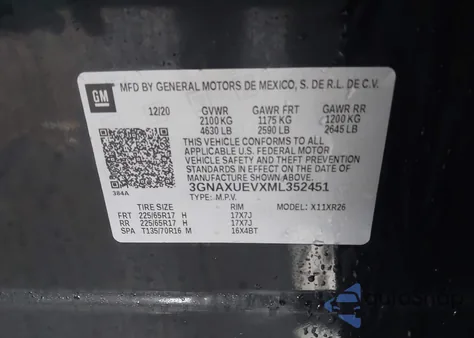 2021 Chevrolet Equinox Awd Lt from USA, damaged, VIN 3GNAXUEVXML352451